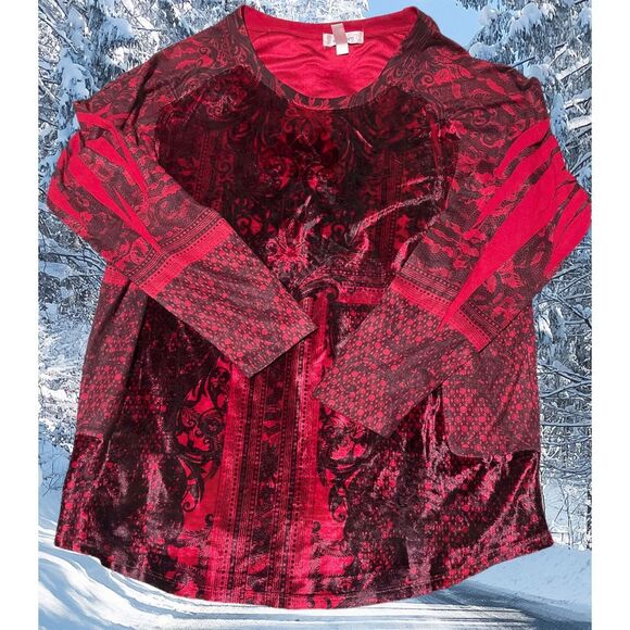 Dressbarn Long Sleeve Red Velvet pullover top - Picture 2 of 8